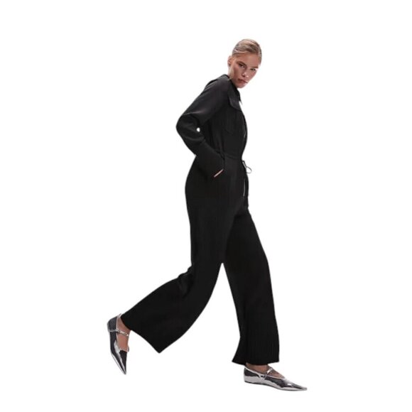 Topshop Cargo Wide-Leg Zip-Front Jumpsuit in Black, 8 - Picture 3 of 12